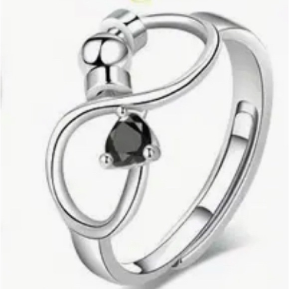 Ring Dainty Black Stone Adjustable Infinity Fidget Silvery All Occasions/Sizes - Picture 2 of 3